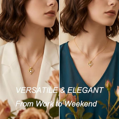 KQ&TTENG Heart Necklaces for Women 14K Gold Plating Hearts Necklace CZ Romantic Rose Pendant Mothers Day Anniversary Birthday Gift for Wife Mom Her - style: 15-Rose LOVE Necklace
