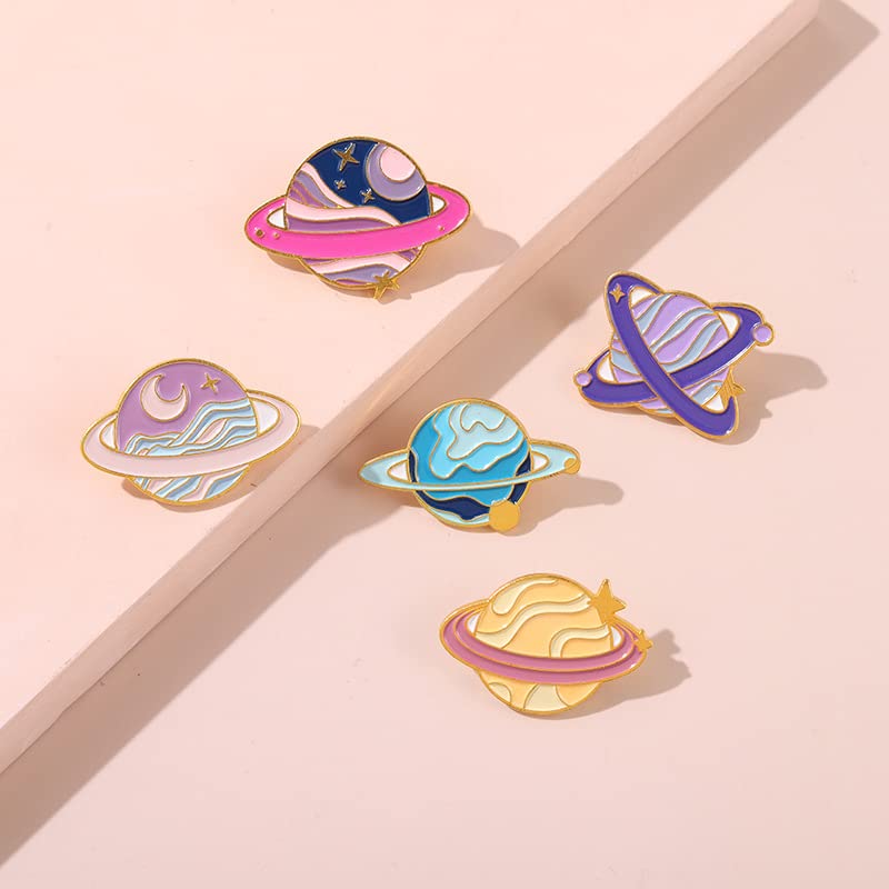 Cartoon Animal Enamel Brooch Set Cute Butterfly Duck Cat Lapel Pins for Backpacks Jacket Decoration Gifts for Friends - style: Solar System