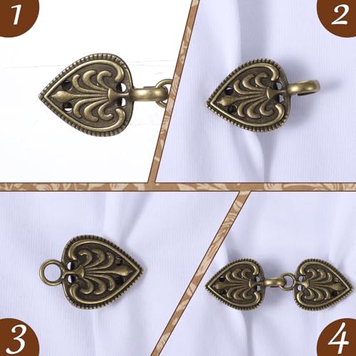 4 PCS Vintage Sweater Swirl Clip, Shirt Clip, Cape Cloak Clips, Retro Cardigan Shawl Collar Clasp Dress Shirt Button Clips, Dress-Clip for Women (4 Styles, Bronze)