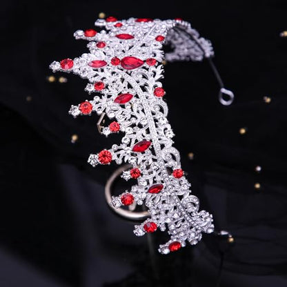 Tiaras and Crowns for Women Crystal Princess Tiaras Rhinestone Queen Crowns For Wedding Bridal Birthday Prom Pageant Party (Tiara 100) - color: Silver Red
