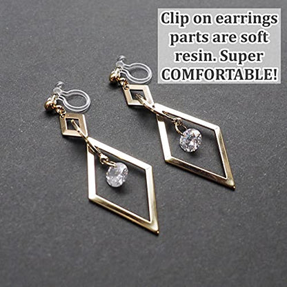 Drop Cubic Zirconia Invisible Clip On Earrings for Women Not Pierced Gold Teardrop Sqaure CZ Crystal Dangle Gold Silver Comfortable Clip On Earrings Bridal Wedding Prom - color: Diamond Gold