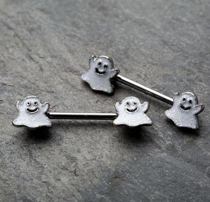 Pierced Owl 14GA 316L Stainless Steel Happy Little Ghost Ends Nipple Barbells, Sold as a Pair - style: Black