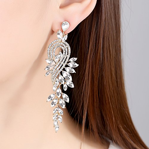 Marquise Crystal Bridal Chandelier Dangle Drop Earrings Ladies Gifts in Silver/Gold Tone - color: C-Gold Earrings Pin