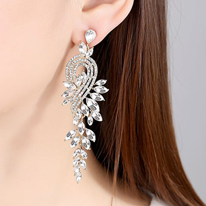 Marquise Crystal Bridal Chandelier Dangle Drop Earrings Ladies Gifts in Silver/Gold Tone - color: C-Gold Earrings Pin