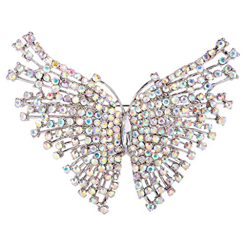 EVER FAITH Austrian Crystal Gorgeous Volant Butterfly Brooch for Bride, Prom, Bridal - color: Clear AB Silver-Tone
