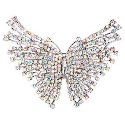 EVER FAITH Austrian Crystal Gorgeous Volant Butterfly Brooch for Bride, Prom, Bridal - color: Clear AB Silver-Tone