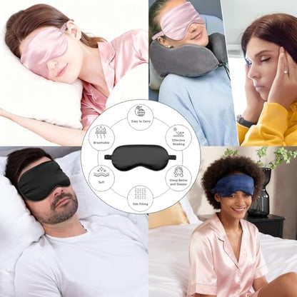 3Pcs Satin Eye Mask Silk Sleep Masks Set Silky Blindfold Eyeshade Blackout Eyes Cover Pouches Bag Scrunchy Wedding Gift - color: Burgundy