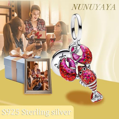 Charms Beads 925 Sterling Silver Animal Heart Flower Friend Dangle Pendant with 5A Cubic fits for Charms Bracelets for Woman Valentine's Day Mother's Day Christmas Graduation Birthday Gift - style: D26-Crayfish