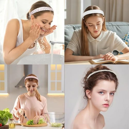 7 Pcs Headbands for Women Non Slip Headband Pink Knotted Headband for Women Pearl Headbands Different Fashion Headbands Hair Accessories - color: Pink