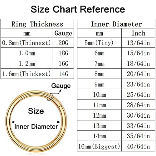 Nose Rings for Women, Gold Hypoallergenic Nose Ring Hoop, 316L Surgical Steel Septum Cartilage Earring, 20G 18G 16G 14 Guage Diameter 5mm to 16mm Body Piercing Lip Jewelry - color: Gold Plated, size: Inner Diameter: 7 mm