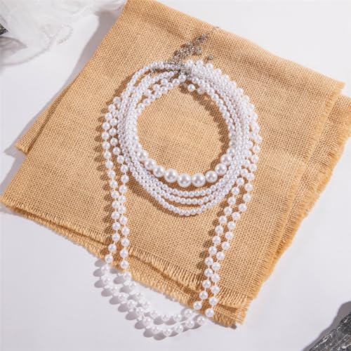 Long Pearl Beaded Necklace Layered Big Small Beads Pearl Necklaces Multi Strand Pearls Necklaces for Women Trendy Jewelry Gift - color: C