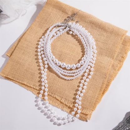 Long Pearl Beaded Necklace Layered Big Small Beads Pearl Necklaces Multi Strand Pearls Necklaces for Women Trendy Jewelry Gift - color: C