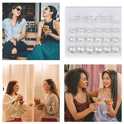 Pearl Earrings Studs for Women, White Pearl CZ Earrings Bridal Simulated Pearl Rhinestone Pearls Stud Earrings Jewelry Set for Wedding Birthday Christmas 12 Pairs - color: 9 Pairs