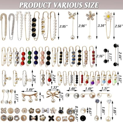 TIHOOD 110PCS Pearl Brooch Pins Women Decorative Safety Pins Pant Clothing Shawl Clips Artificial Pearls Brooch Elegant Pearl Cardigan Collar Brooch Clips Waist Tightener Safety Pins