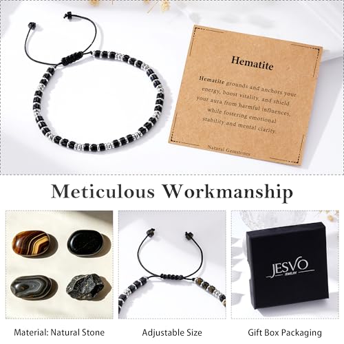 Healing Crystal Bracelet for Men Women, Triple Protection Hematite Black Obsidian Tiger Eye Natural Gemstone Beaded Bracelets Jewelry Gifts for Him - color: Tiger Eye