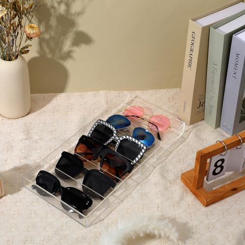 2 Pack Acrylic Sunglasses Organizer, Clear Eyeglasses Storage Case with 6 Slots, Stackable Display Tray for Eyewear, Jewelry, Makeup, 14.3x7x1.2 Inch
