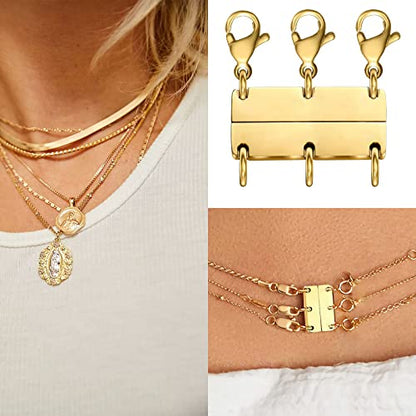 Dailyacc Layering Magnetic Necklace Clasp,18 K Gold and Silver Separator for Stackable Necklaces - color: 4PCS - Gold Silver