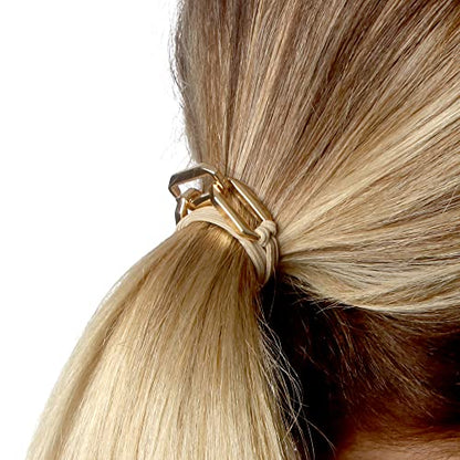 Bracelet Hair Ties With Beige Black Elastic, Looks Cute On Your Wrist And Great In Your Hair from Maya J (Gold, Metal accents) HT33Y - color: Gold, Metal Accents