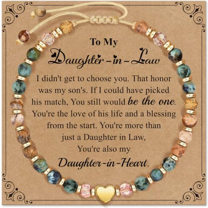 Inspirational Bracelets Gifts for Women: Healing Natural Stone Beads Bracelets - Birthday Mothers Day Gifts Thinking of you Get Well Soon Gift for Women Friends Sister Mom - color: HEART-DAUGHTER-IN-LAW
