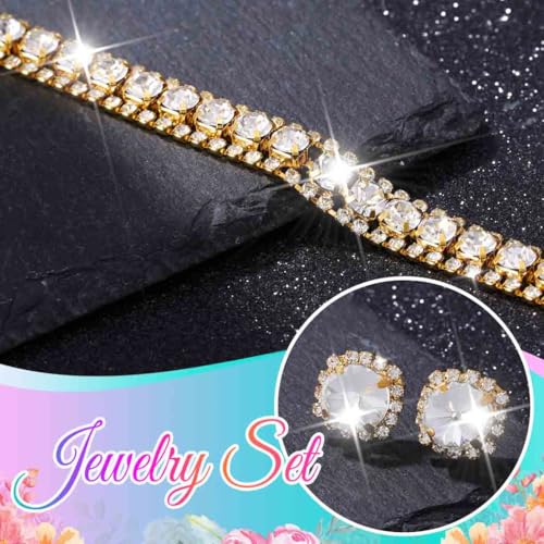 CLOACE Rhinestone Bridal Wedding Jewelry Set Sparkly Chocker Necklaces Earrings Prom Jewelry Accessories for Women - color: Gold