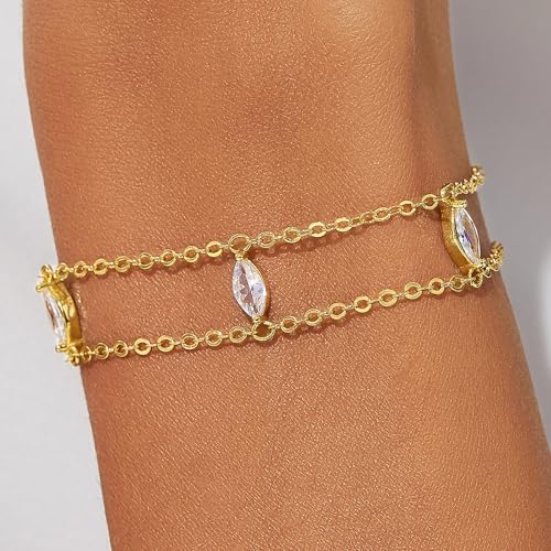 Cicy Bell Hand Chain Bracelets for Women 18K Gold Plated | Layered Stackable Dainty Ring Bracelets, Adjustable Satellite Bead Dot Link Finger Bracelets - color: Style M-Gold