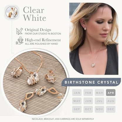 Gifts for Women, Wish Stone Stud Earrings with Birthstone Crystals, 18K Rose Gold Plated or Silver-tone - color: 104-April Birthstone-Clear White-Rose Gold Plated