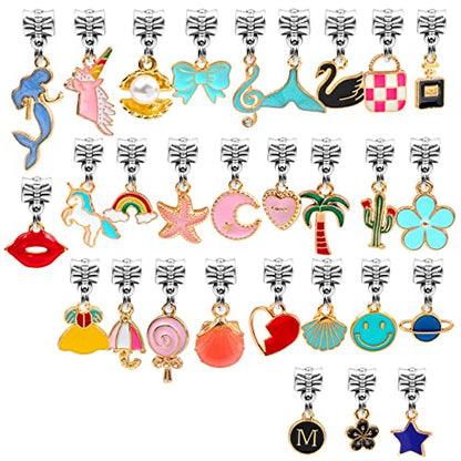 100 Pieces Bracelet Dangle Charms European Spacer Beads Large Hole Pendant Mixed Gold Plated Enamel Tibetan Antique Silver Bracelet Charms for DIY Jewery Making