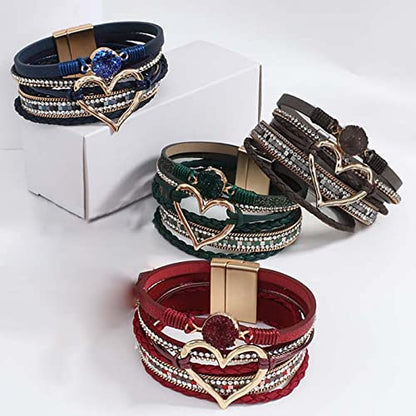 Long tiantian Boho Leather Wrap Bracelets Gifts Trendy Stuff Layered Bangles Bracelets for Women Modern Stackable Infinity Bracelets Bohemian Jewelry Gifts for Women Birthday Gifts - color: A2:Bangle Bracelets(blue)
