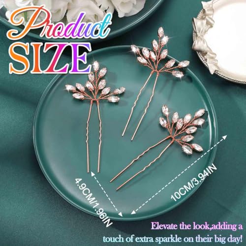 Heread Crystal Bride Wedding Hair Pins Rhinstones Bridal Hair Accessories Head Piece for Women and Girls (Pack of 3) - color: B Rose Gold