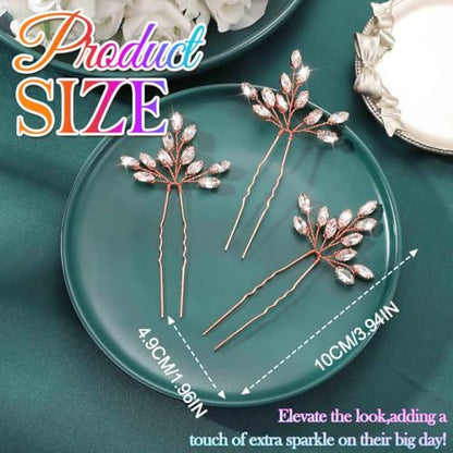 Heread Crystal Bride Wedding Hair Pins Rhinstones Bridal Hair Accessories Head Piece for Women and Girls (Pack of 3) - color: B Rose Gold