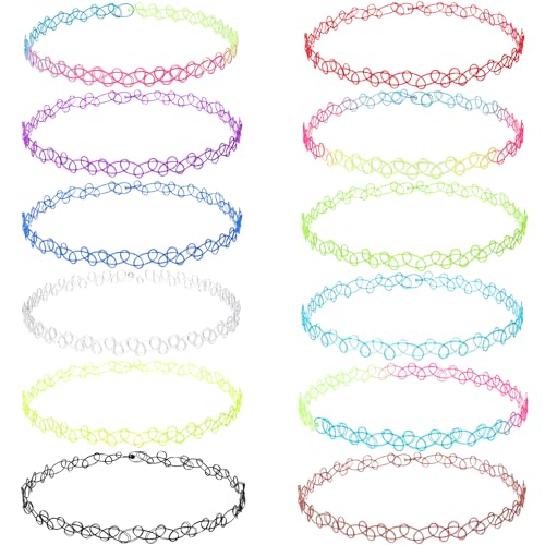 PAGOW Tattoo Choker Set, Stretchy 90s Choker Necklace, Adjustable Retro Y2K Gothic Grunge Chokers Jewelry Accessories - color: 12 Gradient Colors,12Pcs