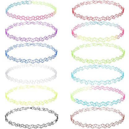 PAGOW Tattoo Choker Set, Stretchy 90s Choker Necklace, Adjustable Retro Y2K Gothic Grunge Chokers Jewelry Accessories - color: 12 Gradient Colors,12Pcs