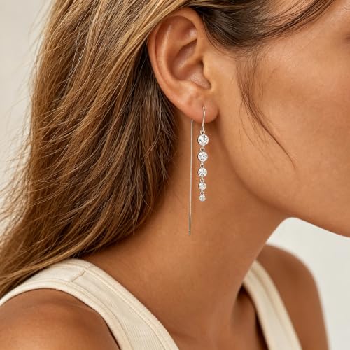Silver Dangle Earrings Women Dangling Drop Bridesmaid Wedding Prom Jewelry - color: Silver cz drop