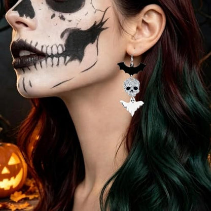 4th of July Earrings,Patriotic Dangle Stud for Women, Fourth of July Jewelry for Veterans Day - color: BATSKULL