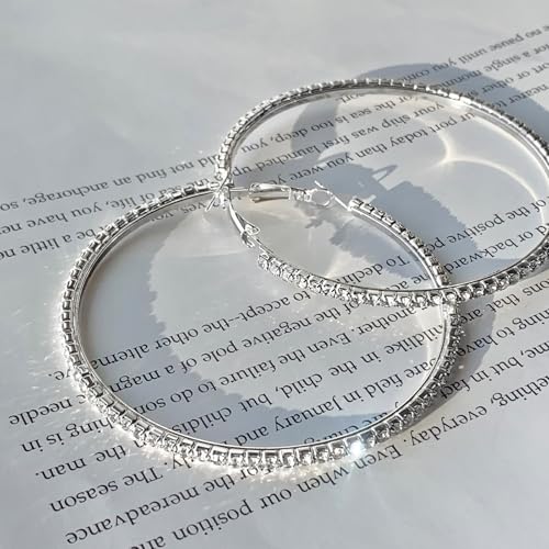 Hoop Earrings for Women, 14K Gold Sterling Silver Chunky Twisted Hoops Earring Hypoallergenic Ear Jewelry - color: Silver-75mm