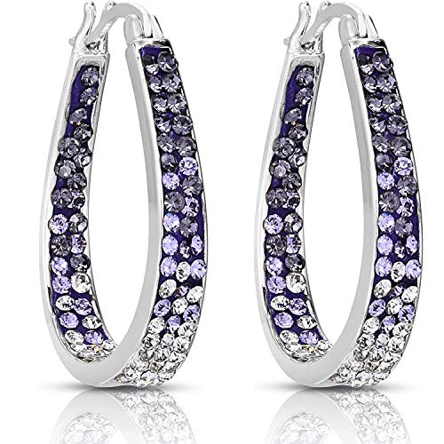 Savlano 14K White Gold Plated Inside Out Crystal Hoop Earrings For Women Comes With Savlano Gift Box - color: Purple-White