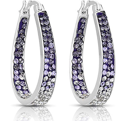 Savlano 14K White Gold Plated Inside Out Crystal Hoop Earrings For Women Comes With Savlano Gift Box - color: Purple-White