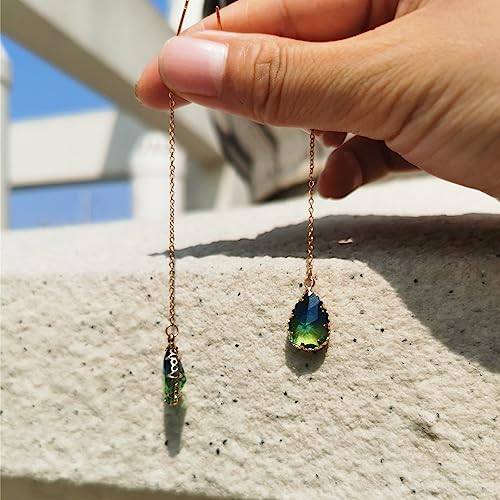 WANGGAO Stainless Steel Water Drop Long Chain Earrings for Women Linear Crystal Threader Earrings Jewelry - color: Green
