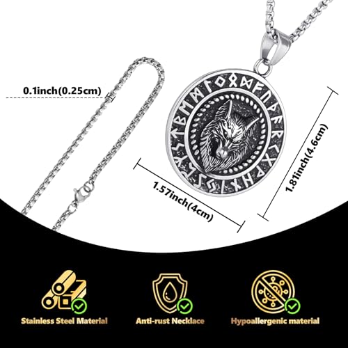 Stainless Steel Gothic Y2K Punk Rock Emo Biker Pendant Necklace | Cosplay Vintage Viking Alt Edgy Fashion Charm Necklace Jewelry for Men Women Active Daily Wear - style: Viking Wolf Head Medallion