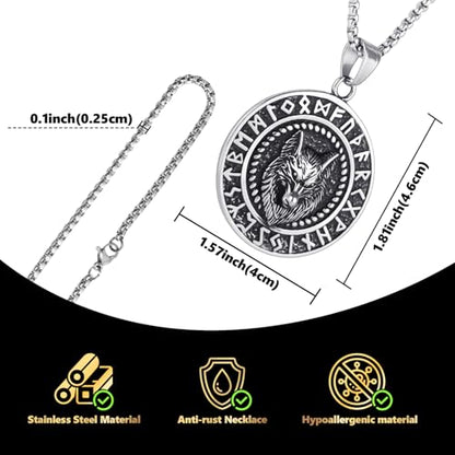 Stainless Steel Gothic Y2K Punk Rock Emo Biker Pendant Necklace | Cosplay Vintage Viking Alt Edgy Fashion Charm Necklace Jewelry for Men Women Active Daily Wear - style: Viking Wolf Head Medallion
