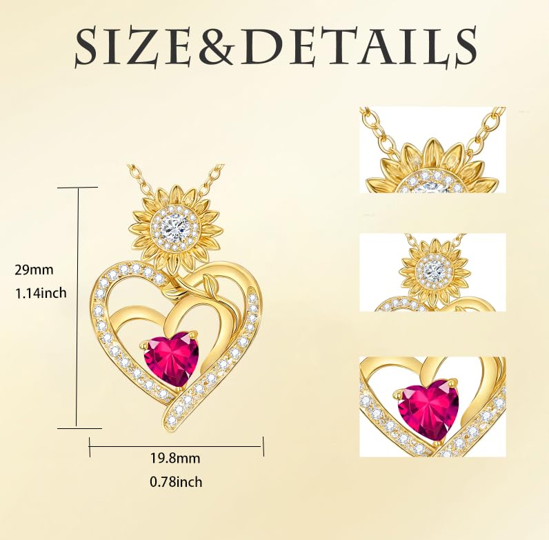 Midari Sunflower Necklace 18k Gold Plated Heart with Brithstone You Are My Sunshine Necklace Anniversary Birthday Sunflower Jewelry Gift for Women Wife Mom - color: 07-July