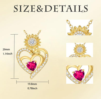 Midari Sunflower Necklace 18k Gold Plated Heart with Brithstone You Are My Sunshine Necklace Anniversary Birthday Sunflower Jewelry Gift for Women Wife Mom - color: 07-July