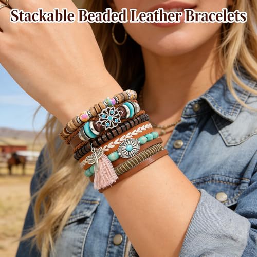 Western Outfits for Women Turquoise Western Bracelets Bohemian Vintage Stackable Beaded Leather Bracelets Adjustable Hand-woven Layered Bracelet Western Country Concert Jewelry for Women - style: Turquoise Dragonfly