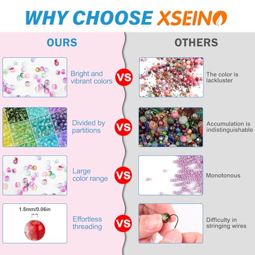 XSEINO 24 Colors 1200PCS Transparent Gradient Glass Beads Kit 6mm DIY Craft Glass Beads, Fit for Bracelets, Jewelry Making, Necklace - color: Gradient Series