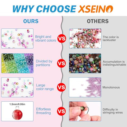 XSEINO 24 Colors 1200PCS Transparent Gradient Glass Beads Kit 6mm DIY Craft Glass Beads, Fit for Bracelets, Jewelry Making, Necklace - color: Gradient Series