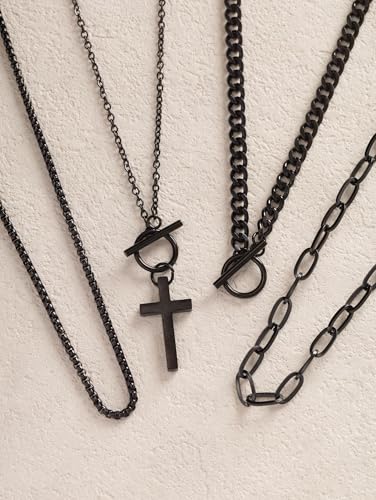 Sacina Goth Layered Cross Choker Necklace, Gothic Punk Grunge Emo Necklace, Christmas Jewelry Gift for Women - color: Black