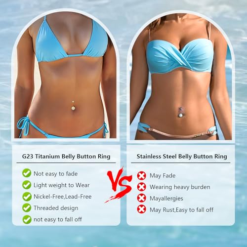 G23 Titanium Belly Button Ring 14G Golden Silvery Belly Ring for Women, Halo Internally Threaded Flower Opal Piercing Jewelry 8/10/12/14mm Barbell with Cubic Zirconia - color: 1pcs-Golden(14mm) -Clear CZ