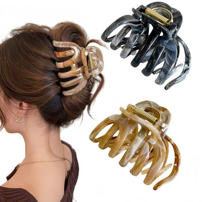 FRDTLUTHW 2PCS 3.74Inch Large Cellulose Acetate Octopus Hair Claw Clips for Women,Jumbo Tortoise Shell Hair Clamps for Thin Thick Hair,Non-slip Strong Hold Jaw Barrettes,Hair Accessories for Styling