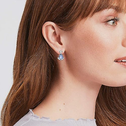 Birthstone Teardrop Crystal Stud Earrings for Women 925 Sterling Silver Solitaire Studs Halo Earrings for Birthday Gifts Teardrop Earrings for women - style: L December