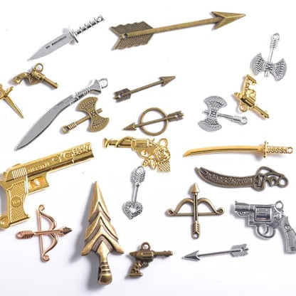 stino 100 G Mixed Style Metal Charms for Jewelry Making, Bulk Silver & Gold Plated, for Bracelet, Necklace, Earrings DIY Crafts - style: Weapon